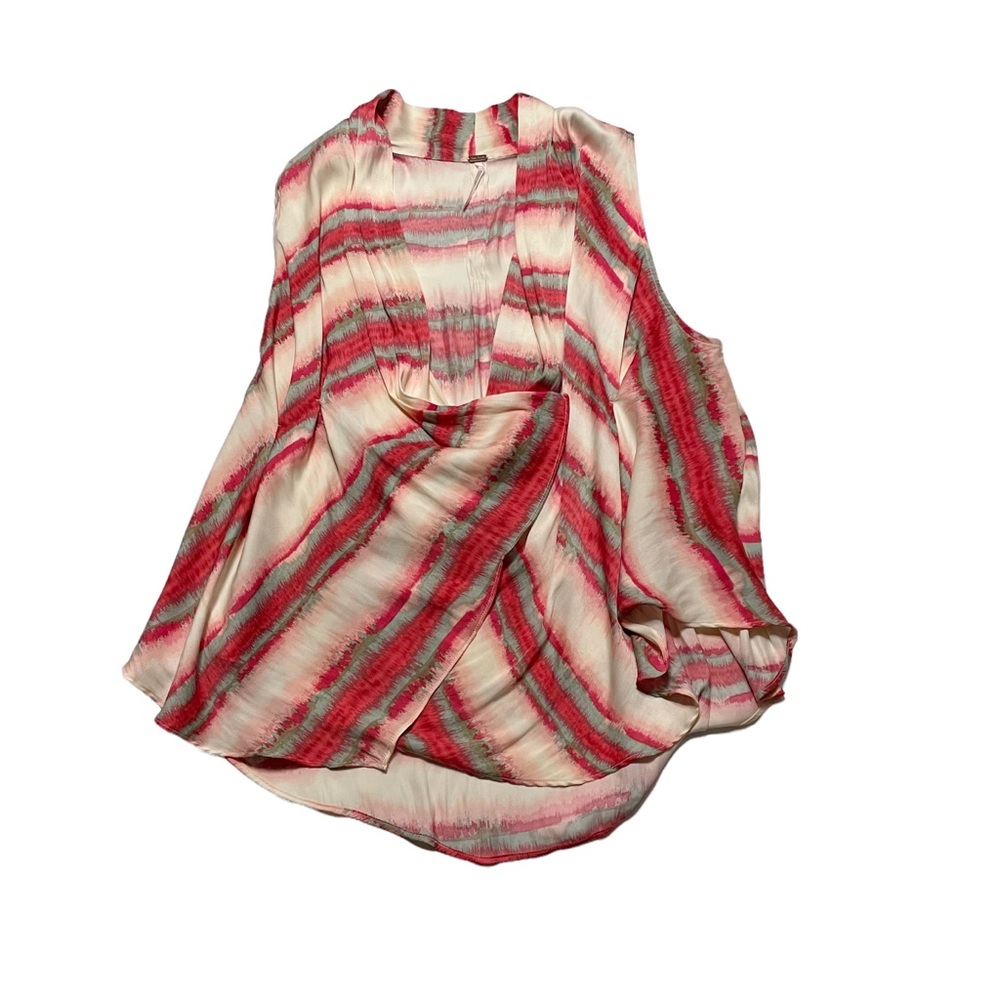 Free People Faux Wrap Sleeveless Loose Fit Blouse Size XS Watercolor Tie Dye